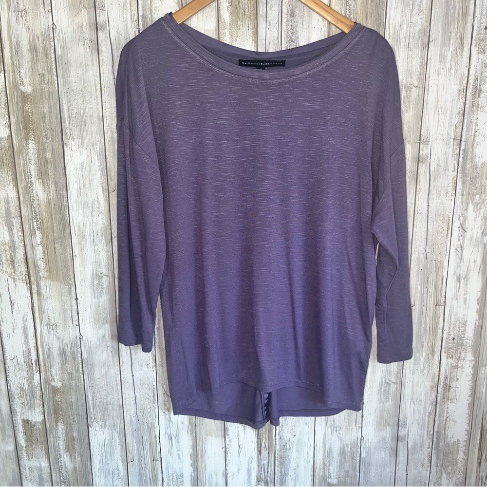 White House Black Market Purple Scoop Neck Oversized Long Sleeve Blouse Small - Picture 1 of 6